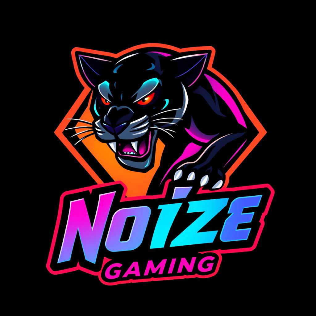 A vibrant and colorful e-sports logo featuring a fierce-looking black panther designed in anime style
