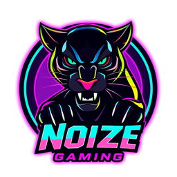 A vibrant and colorful e-sports logo featuring a fierce-looking black panther designed in anime style