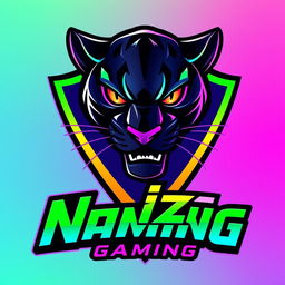 A vibrant and colorful e-sports logo featuring a fierce-looking black panther designed in anime style