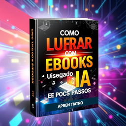 A captivating and vibrant eBook cover design for 'Como Lucrar com Ebooks Usando IA em Poucos Passos'