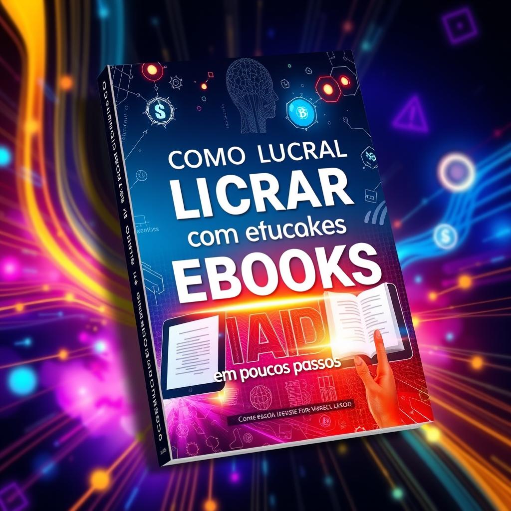 A captivating and vibrant eBook cover design for 'Como Lucrar com Ebooks Usando IA em Poucos Passos'