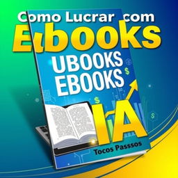 A stunning and attention-grabbing eBook cover design for 'Como Lucrar com Ebooks Usando IA em Poucos Passos'