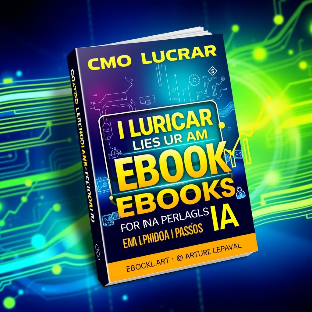 A stunning and attention-grabbing eBook cover design for 'Como Lucrar com Ebooks Usando IA em Poucos Passos'