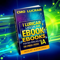 A stunning and attention-grabbing eBook cover design for 'Como Lucrar com Ebooks Usando IA em Poucos Passos'
