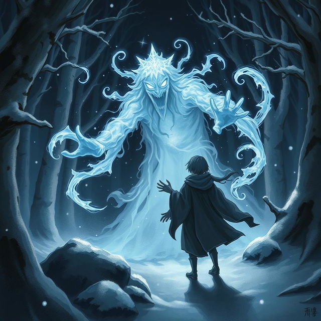 A captivating illustration depicting the legend of a mysterious Yokai known for freezing its victims