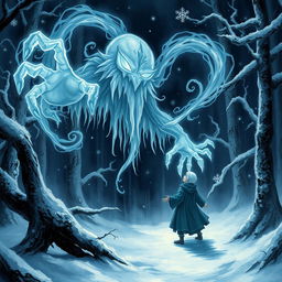 A captivating illustration depicting the legend of a mysterious Yokai known for freezing its victims
