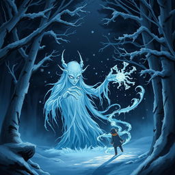 A captivating illustration depicting the legend of a mysterious Yokai known for freezing its victims