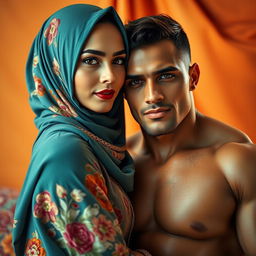 A captivating and elegant young woman wearing a beautifully designed hijab, displaying grace and charm