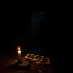 A chilling scene from a horror movie featuring a dark, abandoned mansion with creaking floors and eerie shadows