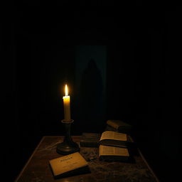 A chilling scene from a horror movie featuring a dark, abandoned mansion with creaking floors and eerie shadows