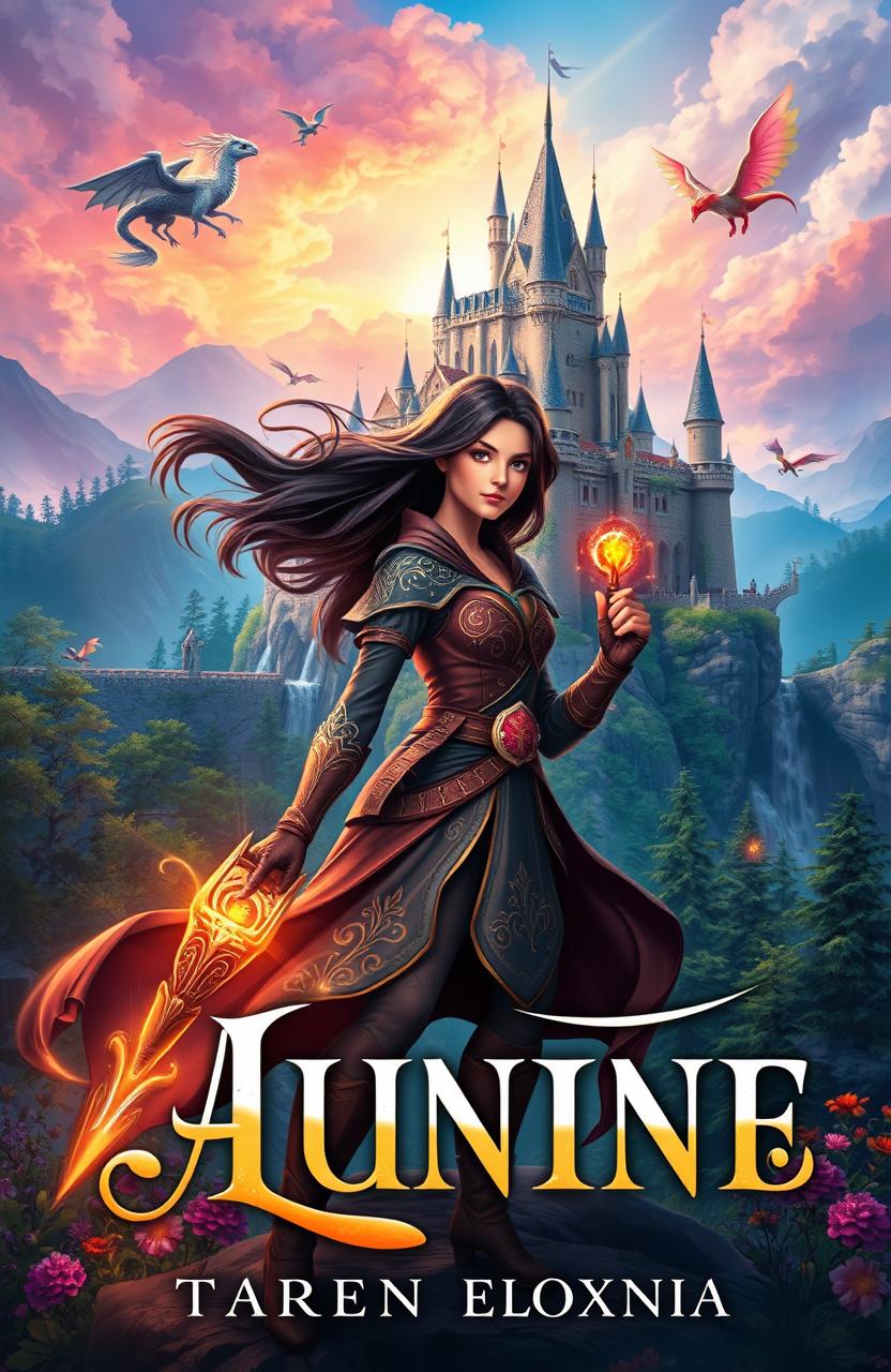 An enchanting book cover design featuring a stunning fantasy landscape that encapsulates adventure and magic