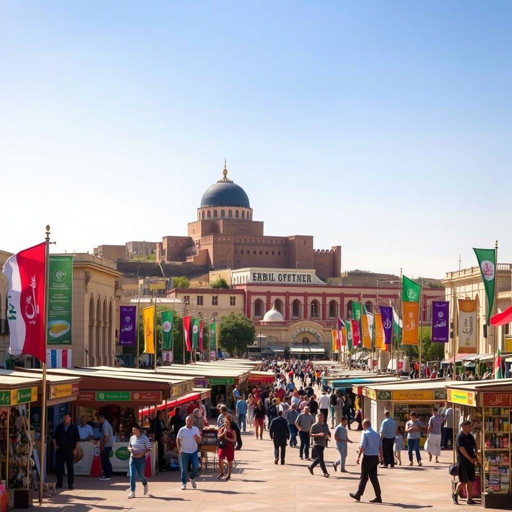 A vibrant scene of the important square in Erbil, showcasing its stunning architecture and lively atmosphere
