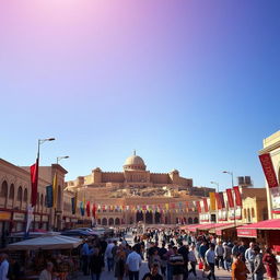 A vibrant scene of the important square in Erbil, showcasing its stunning architecture and lively atmosphere