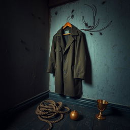 An atmospheric scene depicting the interior of an old, rustic house