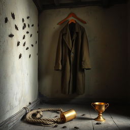 An atmospheric scene depicting the interior of an old, rustic house