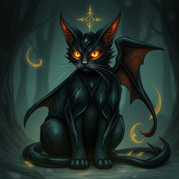 A demon cat warden, showcasing an intricate design with various shades of dark colors