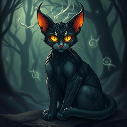 A demon cat warden, showcasing an intricate design with various shades of dark colors