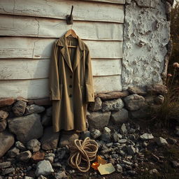 A nostalgic scene featuring the wall of an old, weathered house with cracked paint and rustic textures