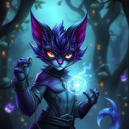 A boy demon cat warden with striking features, exuding an aura of mystique and power