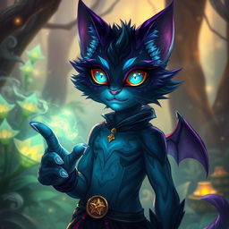 A boy demon cat warden with striking features, exuding an aura of mystique and power