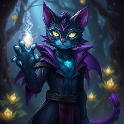 A boy demon cat warden with striking features, exuding an aura of mystique and power