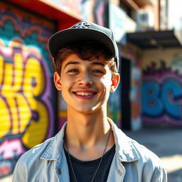 A stylish young adult wearing a trendy baseball cap, showcasing a confident and relaxed demeanor