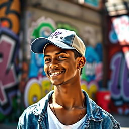 A stylish young adult wearing a trendy baseball cap, showcasing a confident and relaxed demeanor