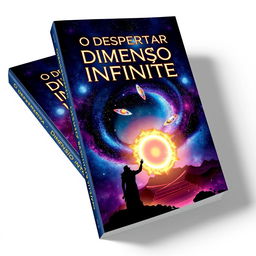 A captivating book cover for 'O Despertar da Dimensão Infinita'