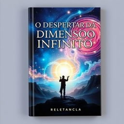 A captivating book cover for 'O Despertar da Dimensão Infinita'