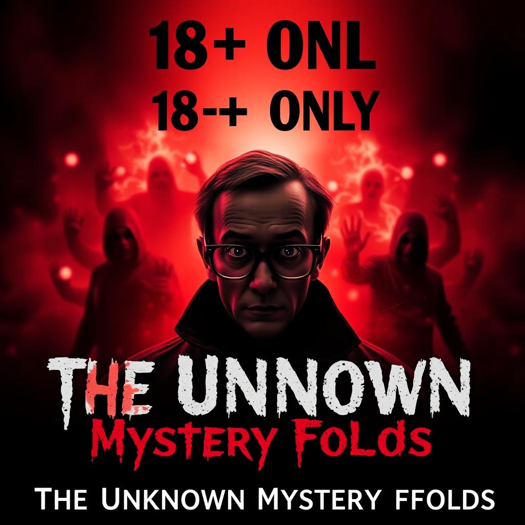 A dark and mysterious poster featuring dominant shades of red and black