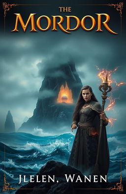 A captivating book cover featuring a dark and misty island in the background, shrouded in fog and surrounded by a turbulent, crashing ocean