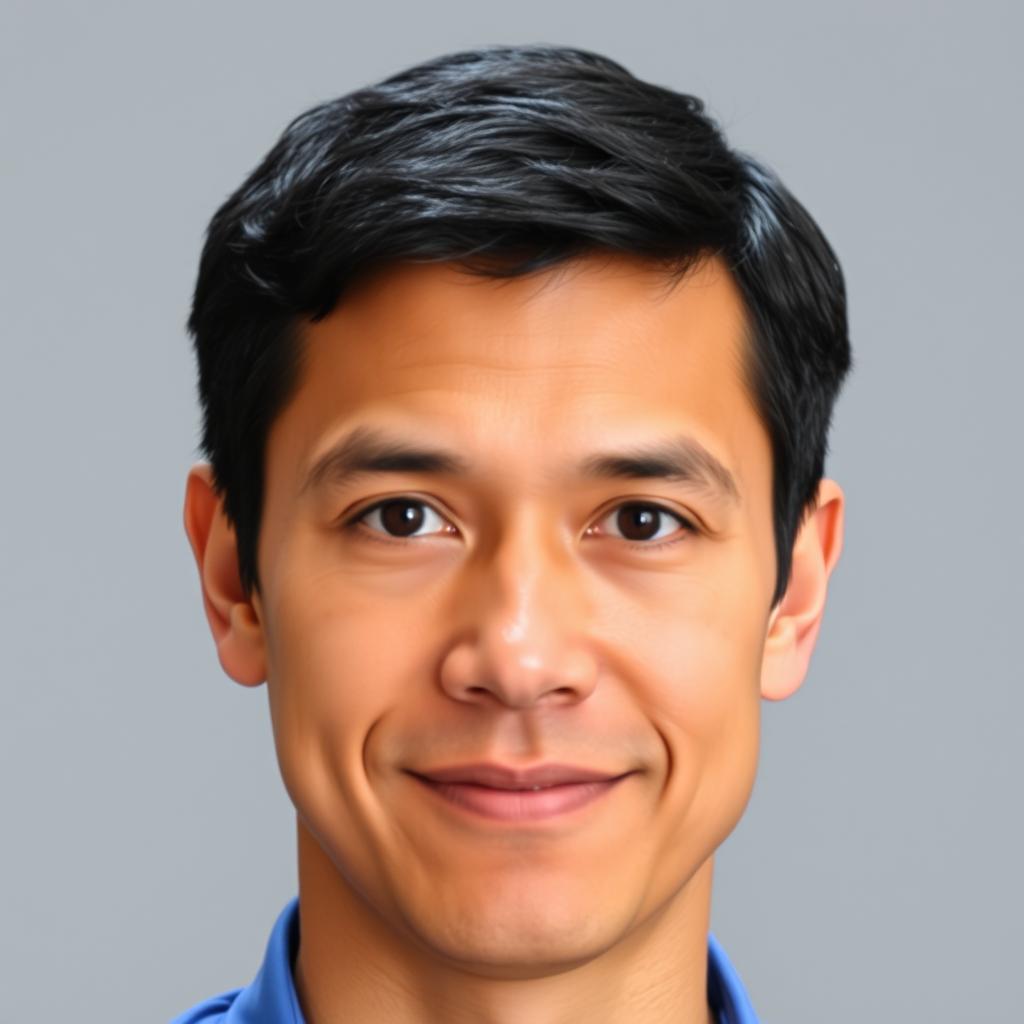 A portrait of a male person with a square-shaped head