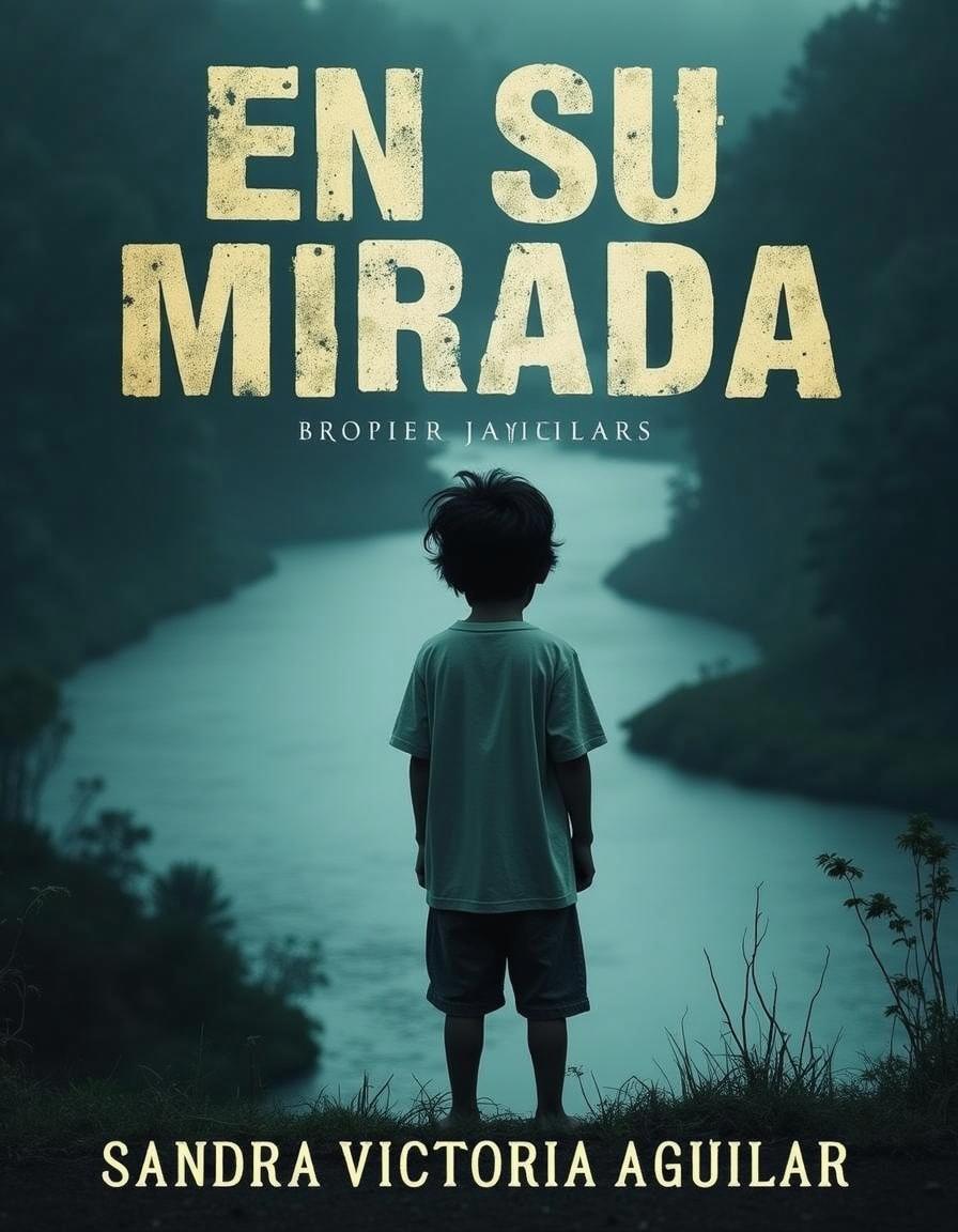 A haunting and atmospheric book cover featuring a five-year-old boy standing by the edge of a river