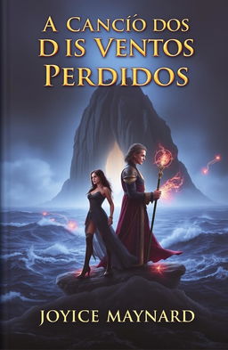 A book cover featuring a dark and misty island in the background, surrounded by a turbulent ocean