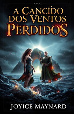 A book cover featuring a dark and misty island in the background, surrounded by a turbulent ocean