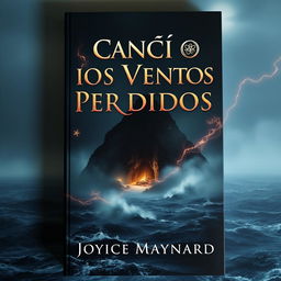 A book cover featuring a dark and misty island in the background, surrounded by a turbulent ocean