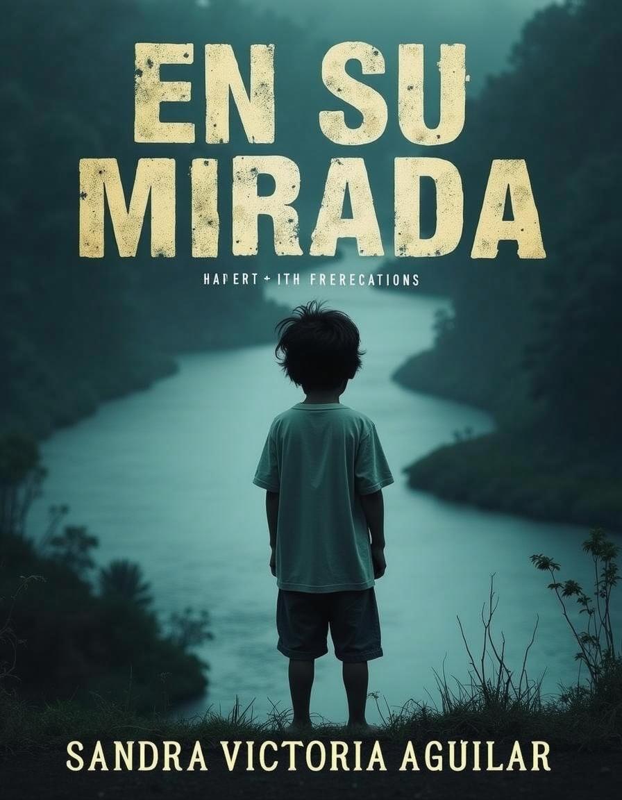 Create a thriller book cover for the novel titled "En su mirada" by author Sandra Victoria Aguilar