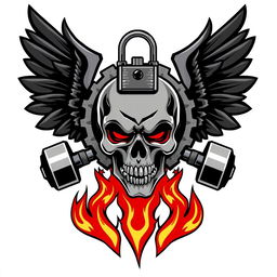 A logo featuring a stylized skull in the center, surrounded by intricate gears that represent machinery