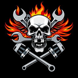 A striking logo design featuring a skull biting a combination lock, along with an adjustable wrench and a ring spanner