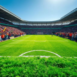 A football field uniquely designed with a surface made entirely of fur instead of grass