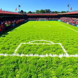 A football field uniquely designed with a surface made entirely of fur instead of grass