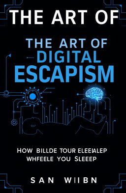 A sleek and futuristic book cover for *"The Art of Digital Escapism: How AI Can Build Your Empire While You Sleep"*