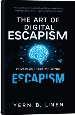 A sleek and futuristic book cover for *"The Art of Digital Escapism: How AI Can Build Your Empire While You Sleep"*
