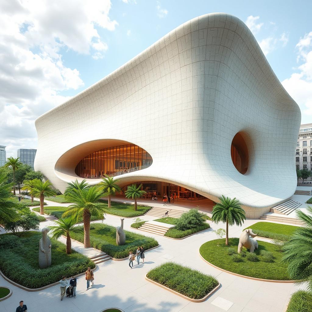 A modern art museum designed with inspiration from abstract and naturalistic artworks