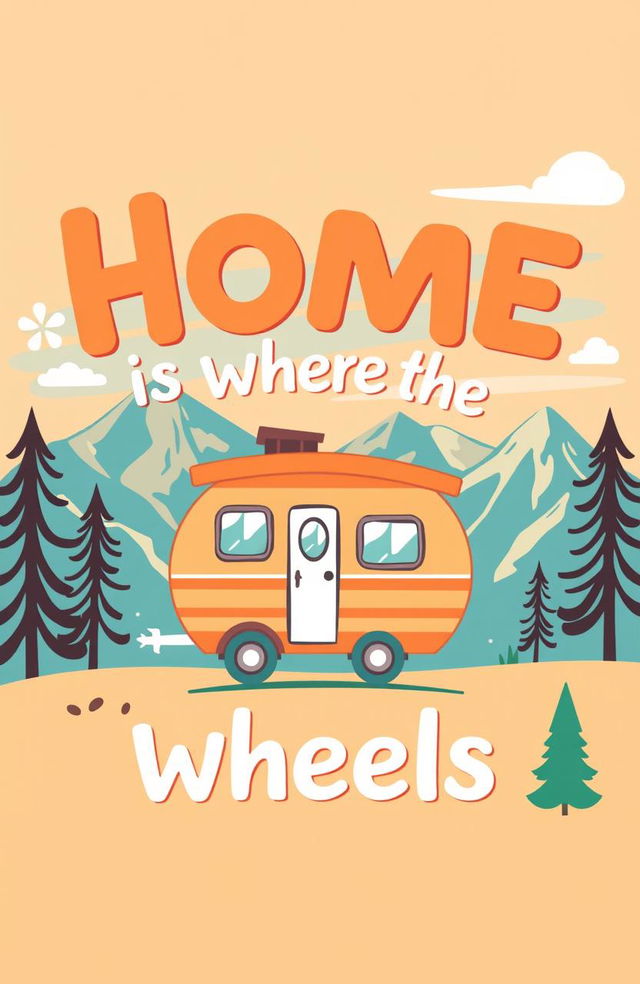 A vibrant and modern t-shirt design featuring the phrase "Home is Where the Wheels Are" in bold, playful typography