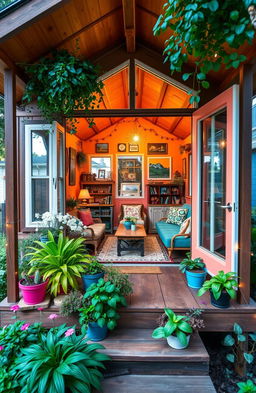 A charming tiny home filled with character and personality, showcasing a warm and inviting interior design