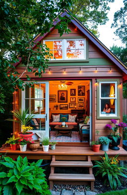 A charming tiny home filled with character and personality, showcasing a warm and inviting interior design