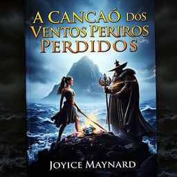 A captivating book cover featuring a dark and misty island in the background, surrounded by a turbulent ocean with crashing waves