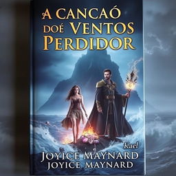 A captivating book cover featuring a dark and misty island in the background, surrounded by a turbulent ocean with crashing waves