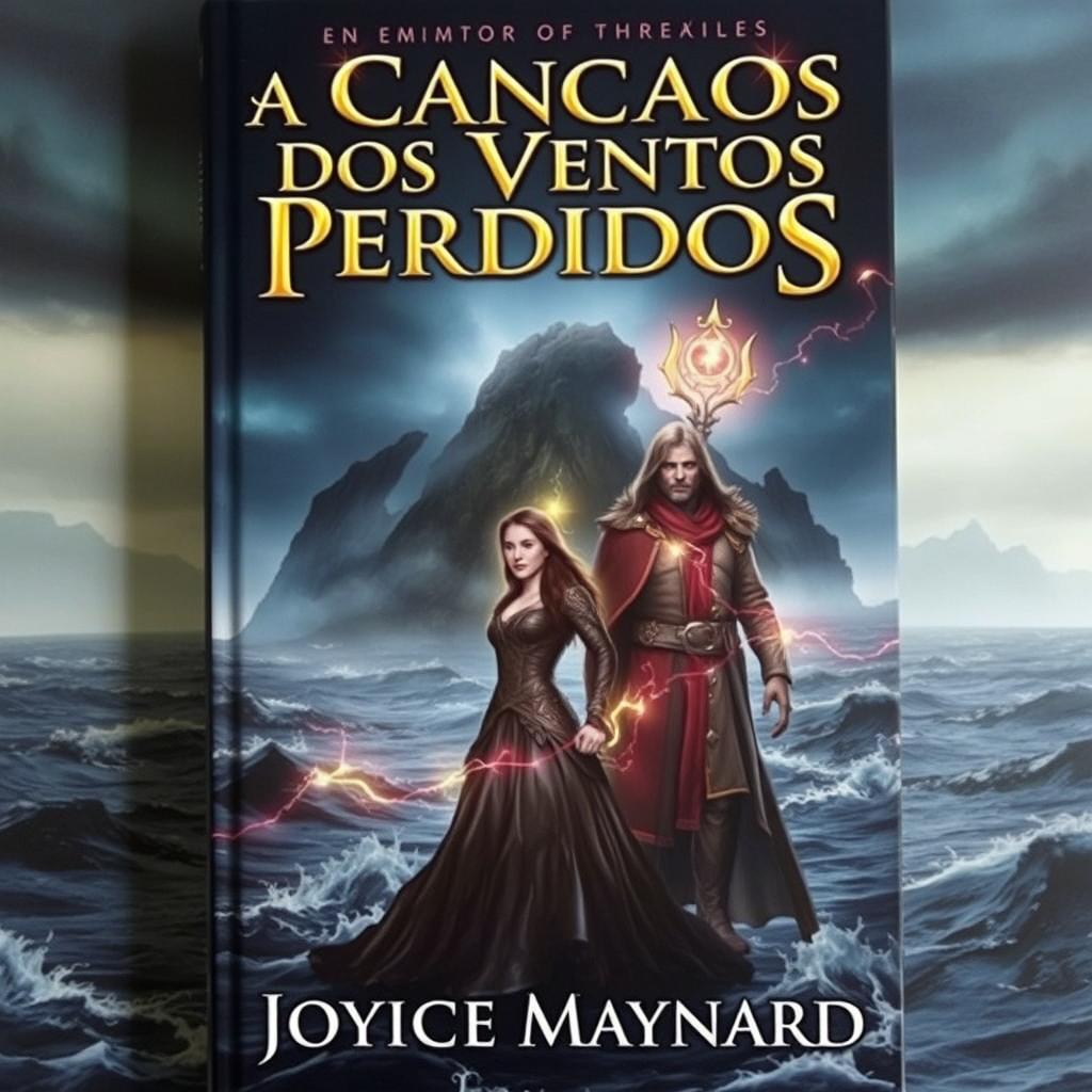 A captivating book cover featuring a dark and misty island in the background, surrounded by a turbulent ocean